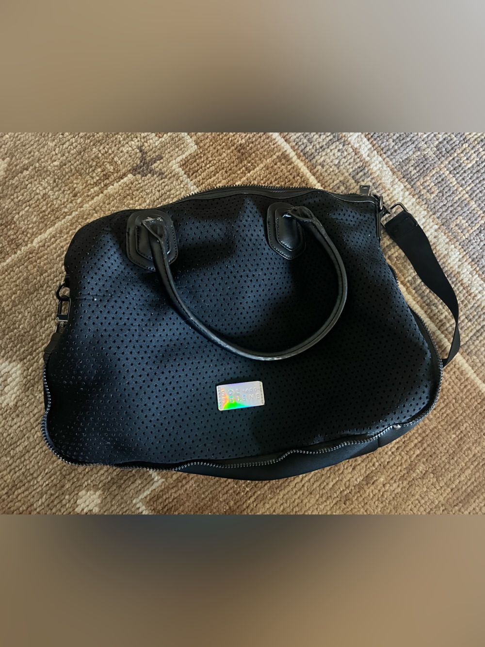 Perforated Black Crossbody Bag with Removable Strap